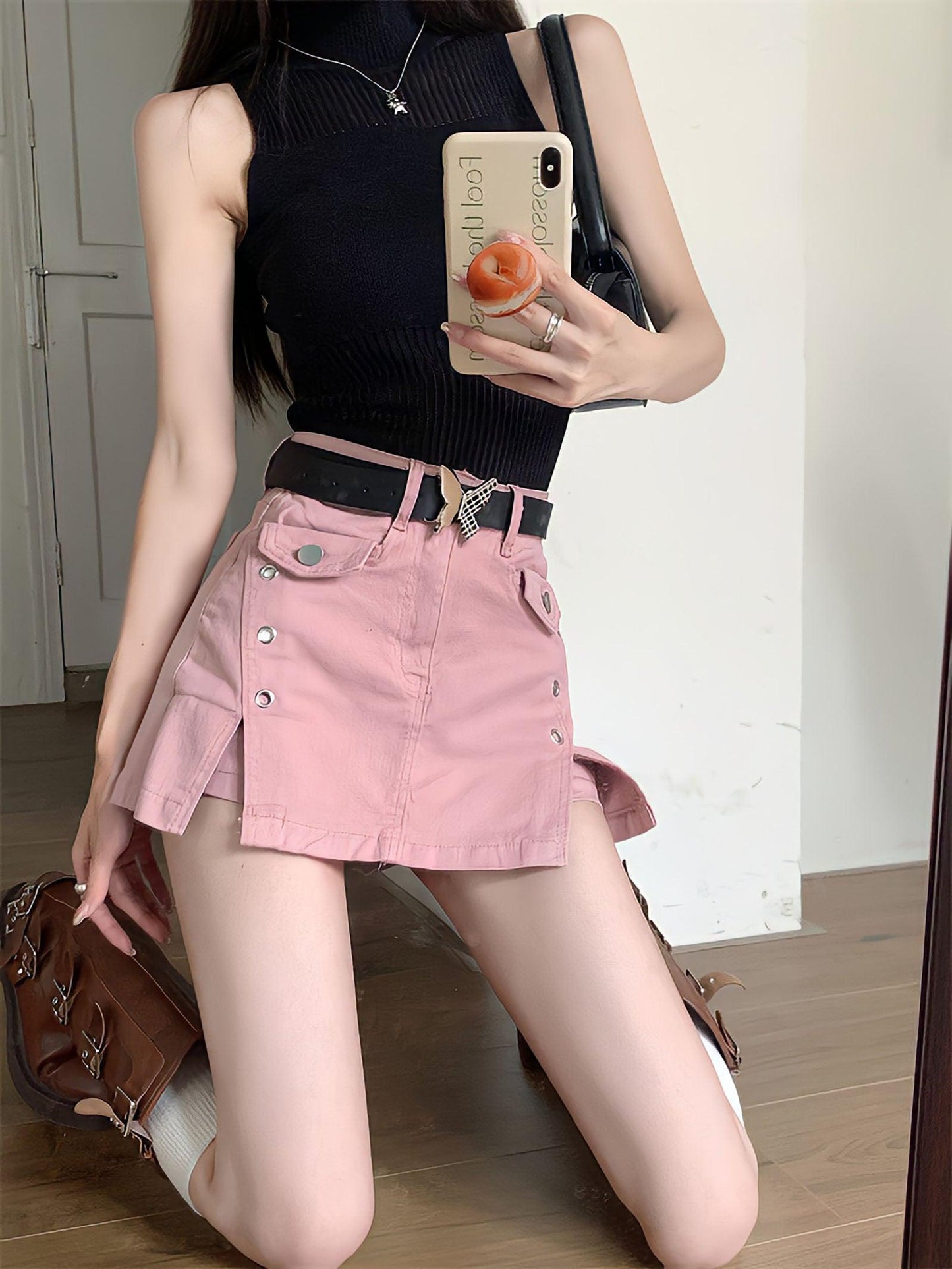 Barbie Side Slit Denim Mini Skort