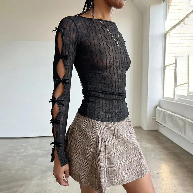 Bow Sleeve Sheer Top