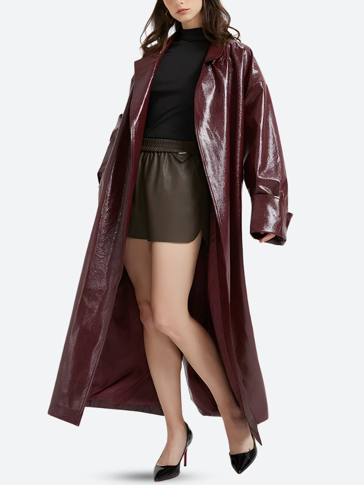 Burgundy Faux Leather Coat