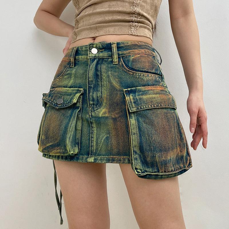 Cargo Denim Mini Skirt