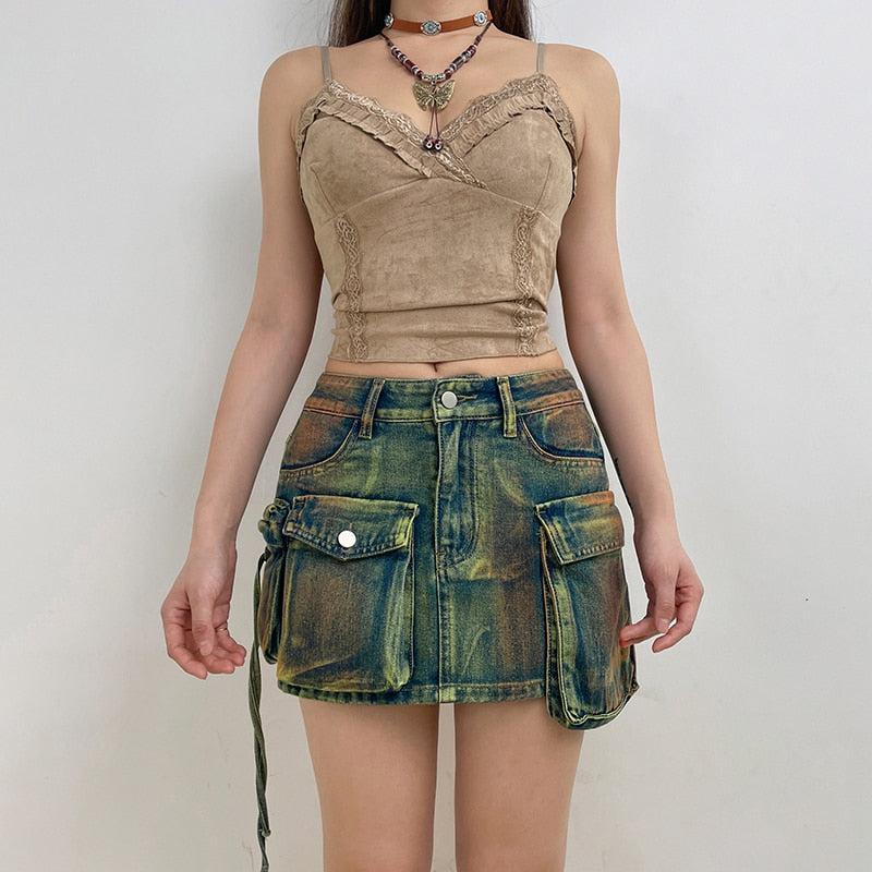 Cargo Denim Mini Skirt