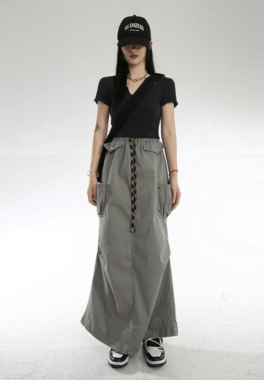 Cargo Pockets Parachute Maxi Skirt