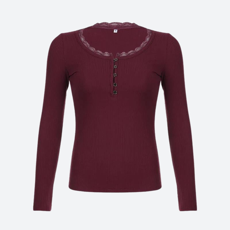 Corduroy Lace Trim Top