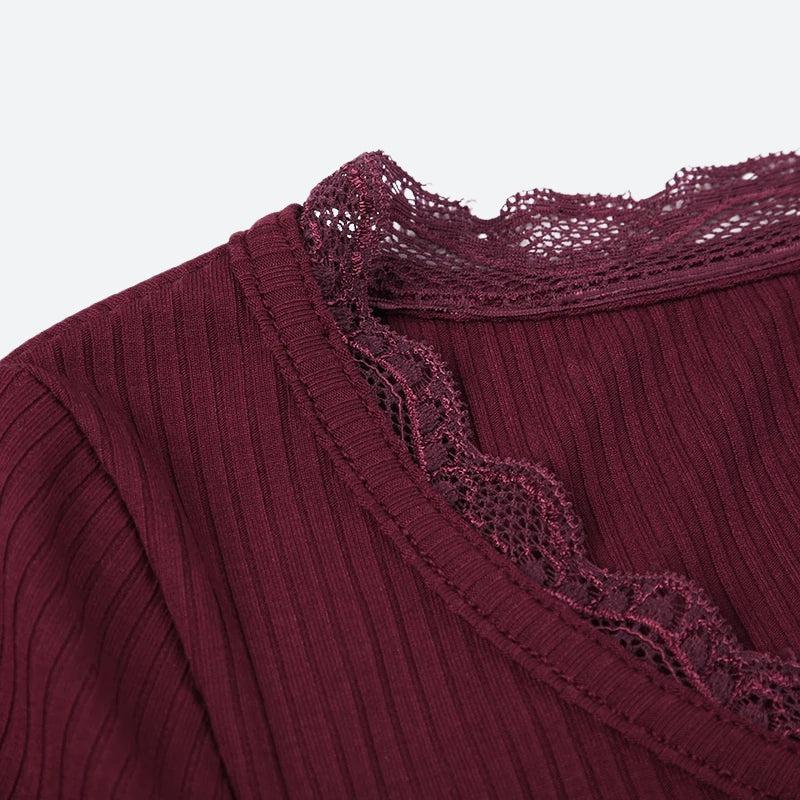 Corduroy Lace Trim Top