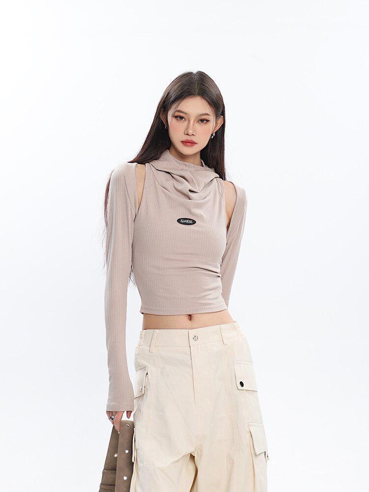 Cowl Collar Cut-Out Crop Top