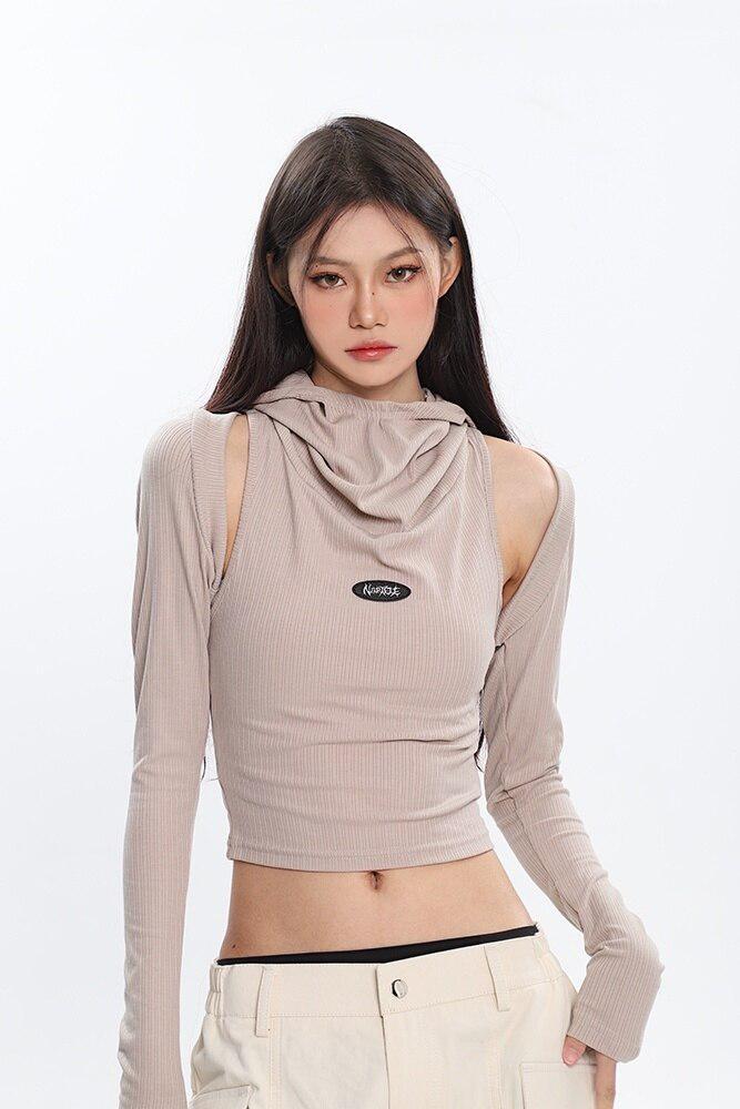 Cowl Collar Cut-Out Crop Top