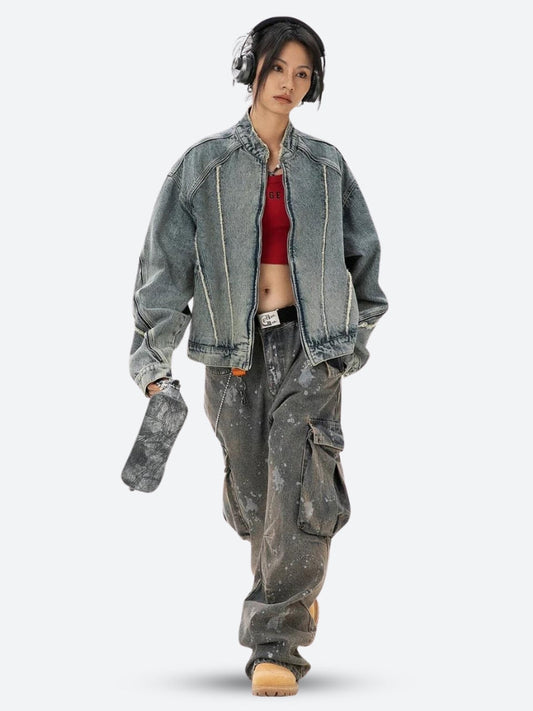 Cyberpunk Zip-Up Denim Jacket