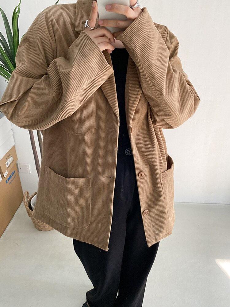 Dark Academia Corduroy Long Jacket