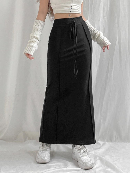 Dark Academia Drawstring Maxi Skirt