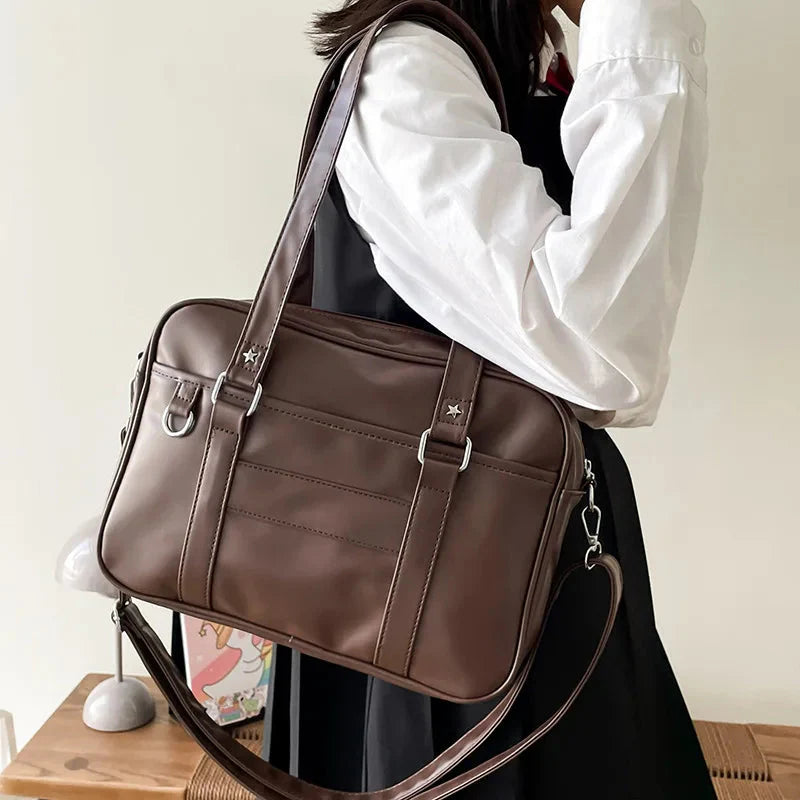 Dark Academia Faux Leather Messenger Bag