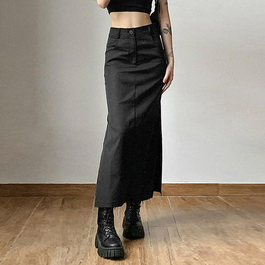 Dark Academia Side Slit Maxi Skirt