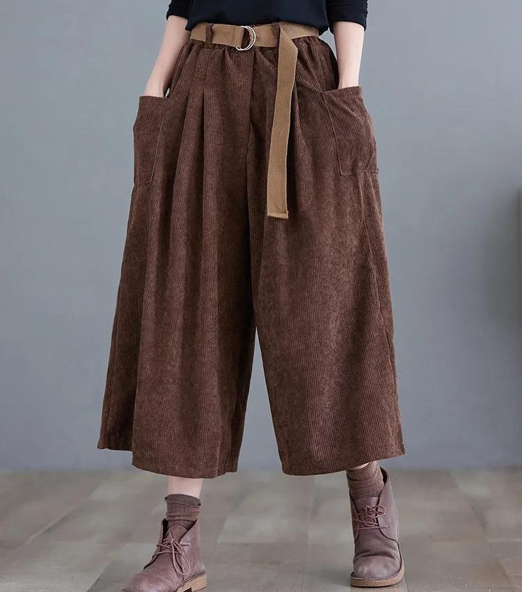 Dark Academia Wide Leg Corduroy Pants