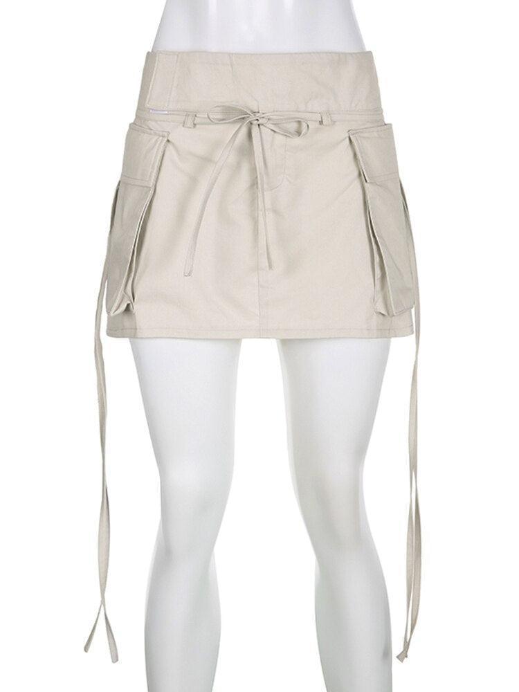 Drawstring Cargo Mini Skirt