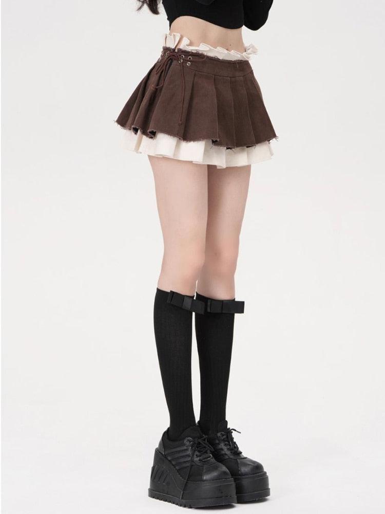 Drawstring Pleated Mini Skirt