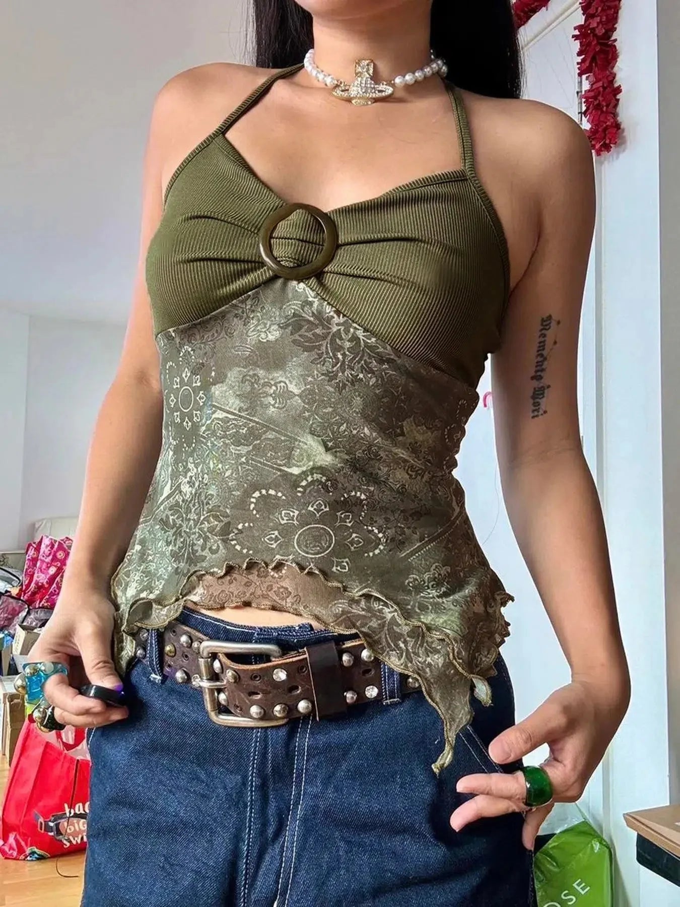 Fairy Grunge Floral Halter Neck Top