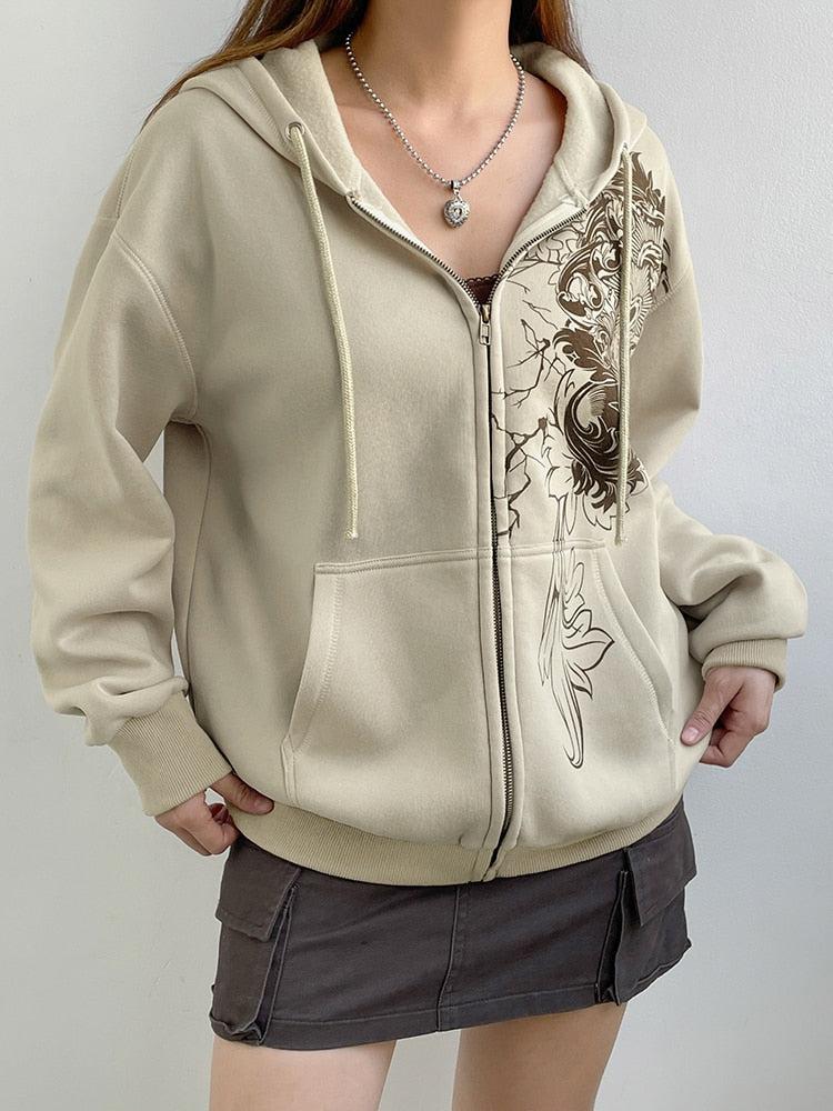 Fairy Grunge Floral Zip-Up Hoodie