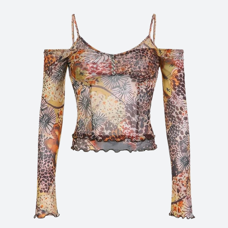 Fairycore Floral Mesh Top