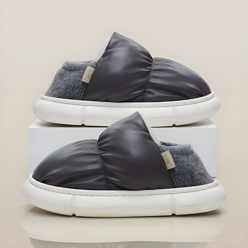 Faux Leather Puffer Slippers