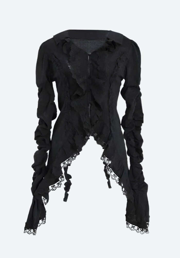 Goth Asymmetric Ruched Sleeve Blouse