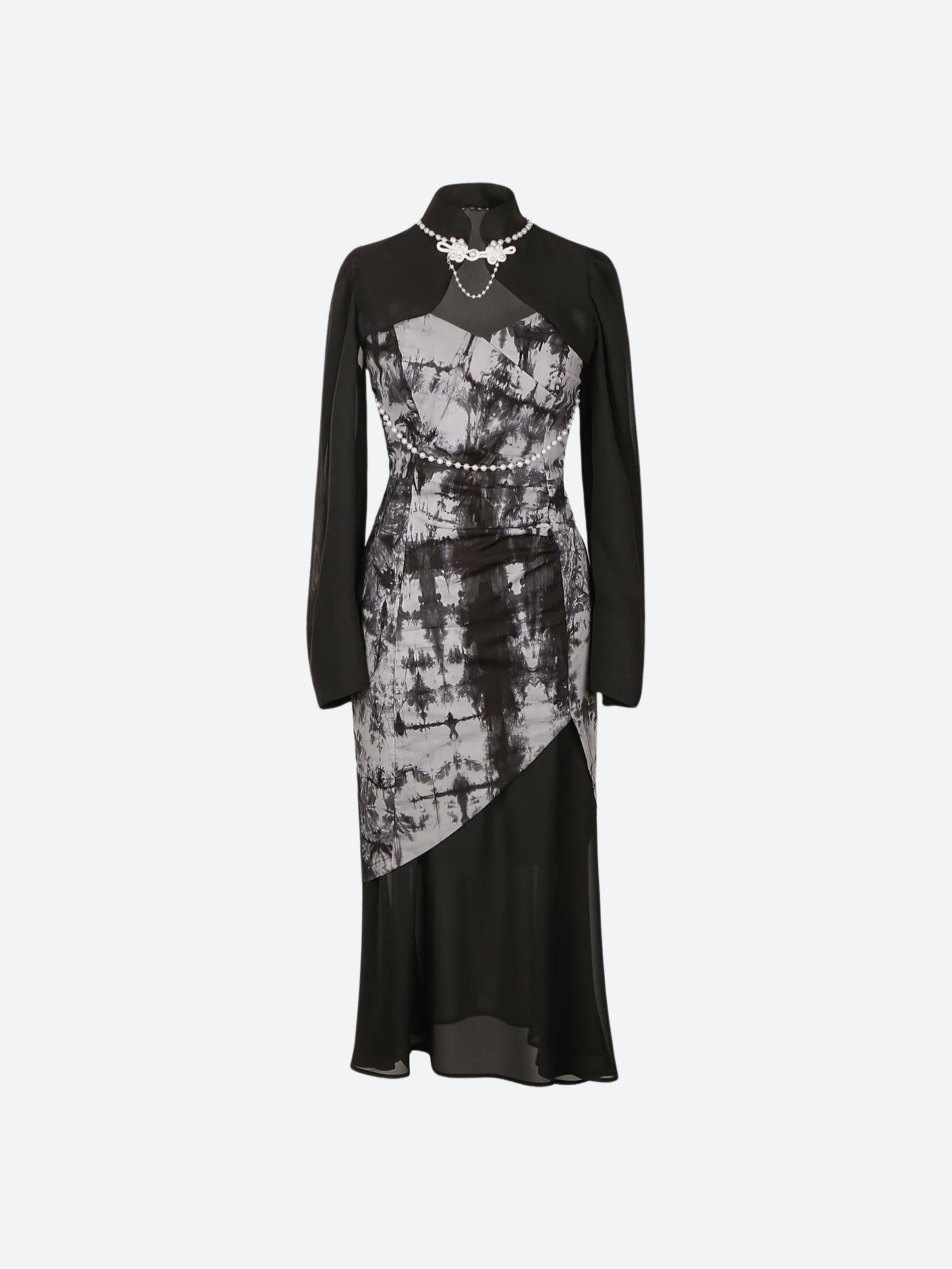 Goth Wide Sleeve Qipao Midi Dress