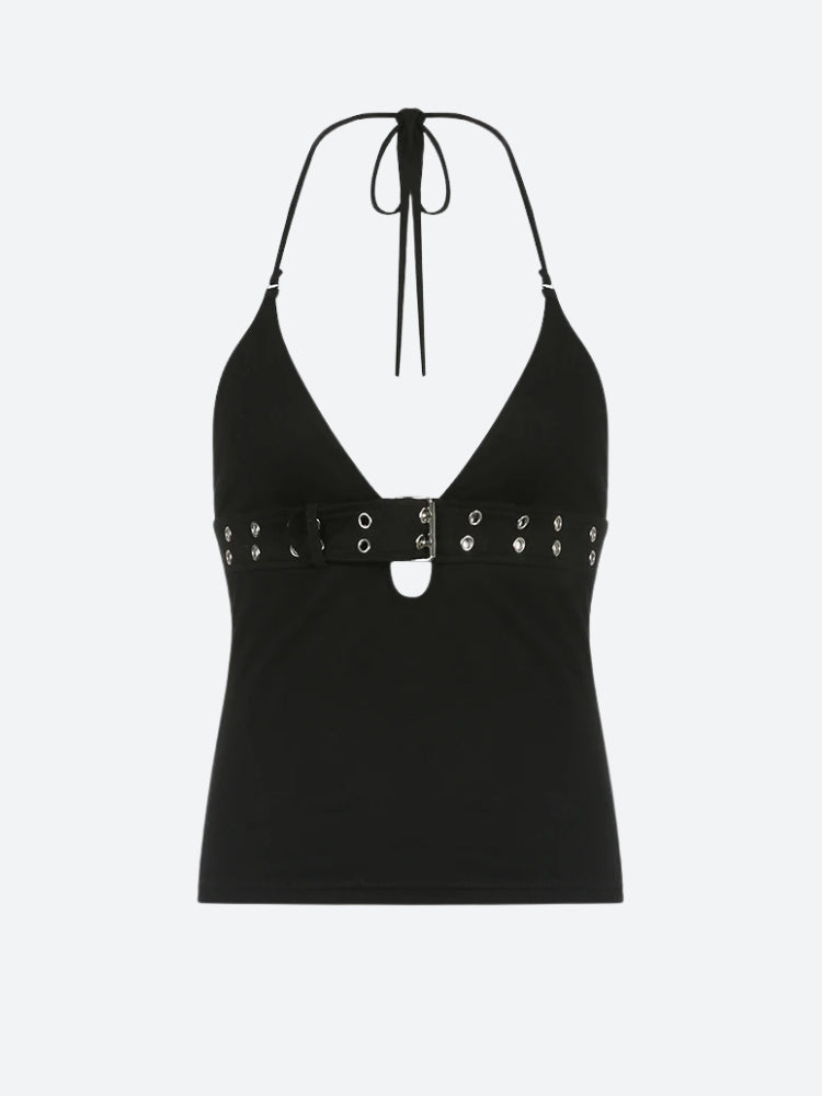 Grunge Belted Halter Neck Top