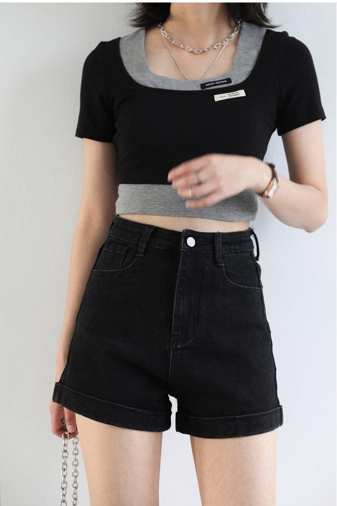 Grunge Black Jean Shorts