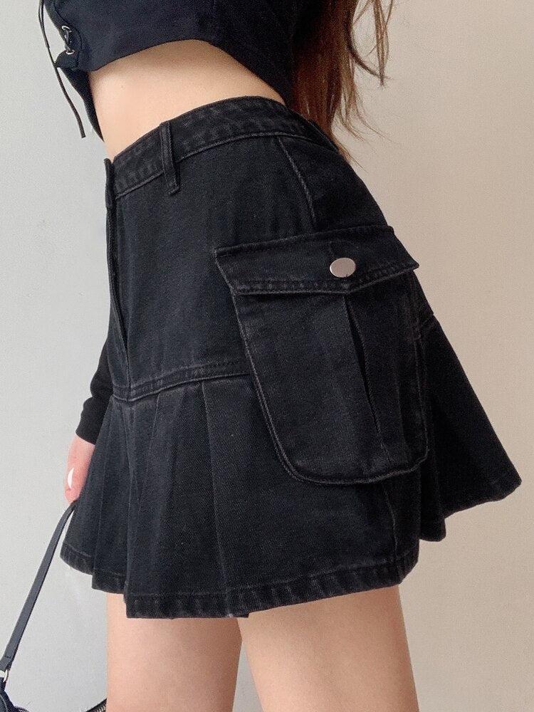 Grunge Cargo Denim Mini Skirt