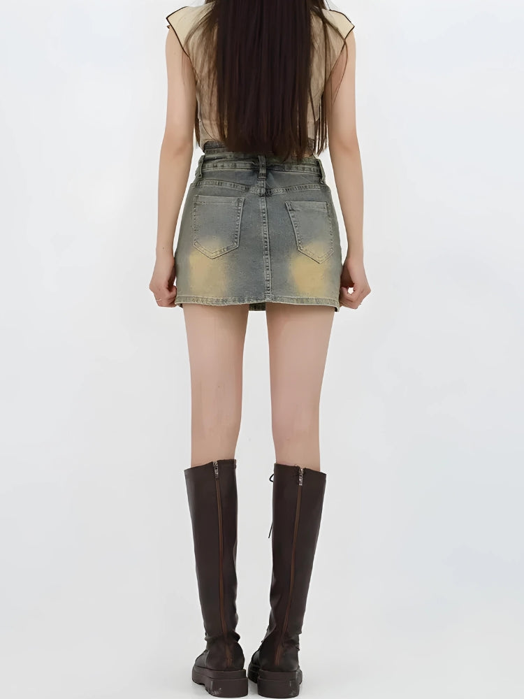 Grunge Denim Cross Belt Mini Skort