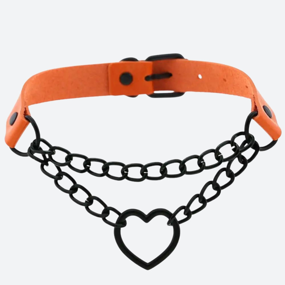 Grunge Heart Belted Choker Necklace