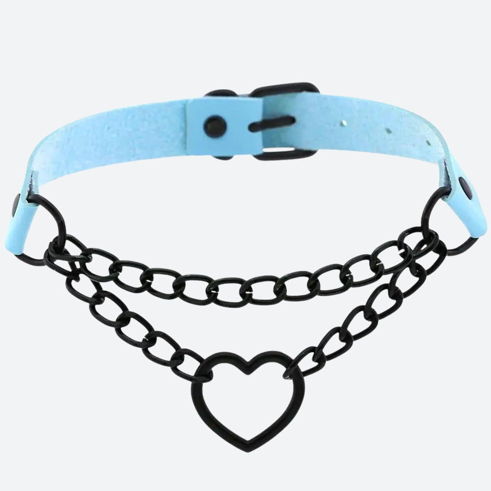 Grunge Heart Belted Choker Necklace