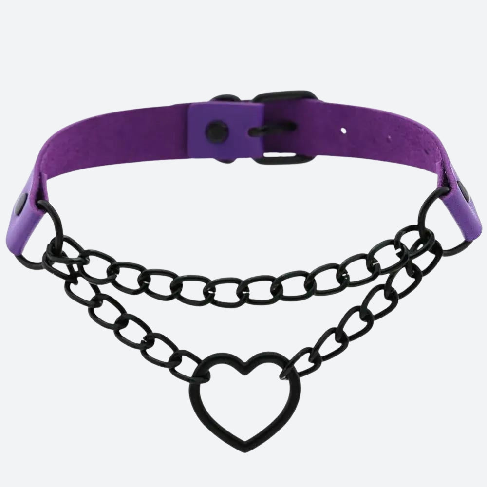 Grunge Heart Belted Choker Necklace