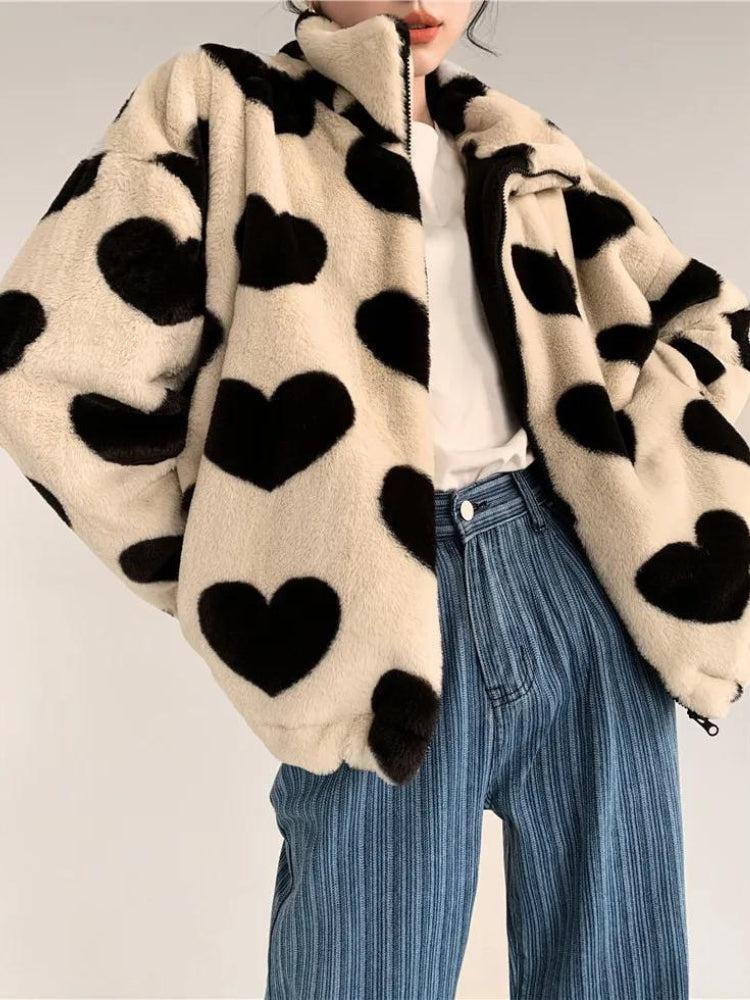 Heart Pattern Teddy Jacket