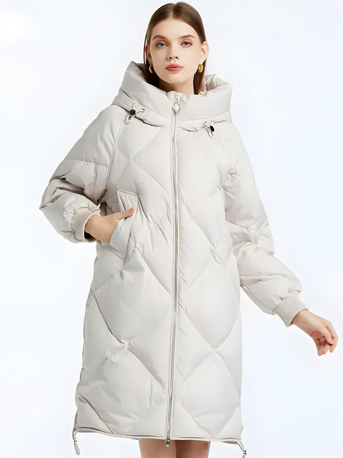 Hooded Zip-Up Long Puffer Coat