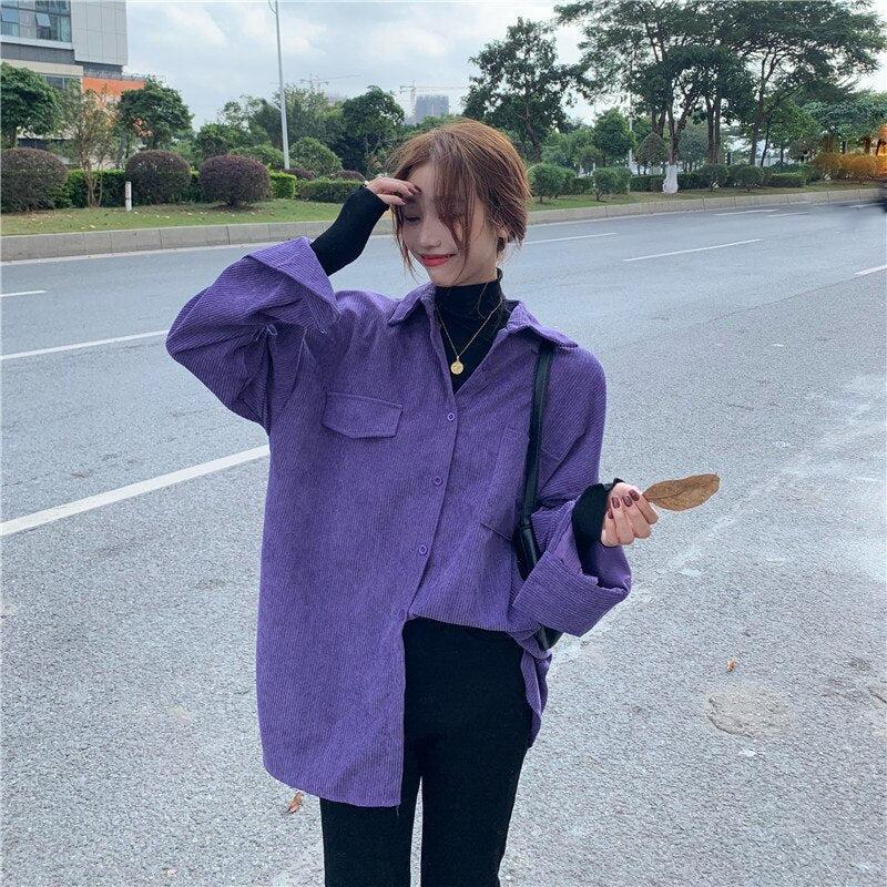 Indie Purple Corduroy Casual Shirt