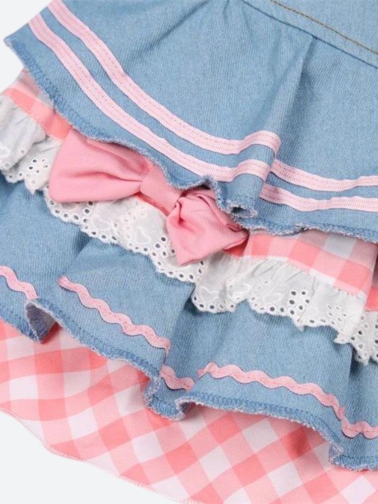 Kawaii Layered Denim Mini Skirt