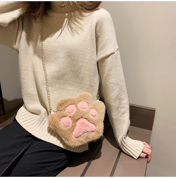 Kawaii Plush Paw Crossbody Bag