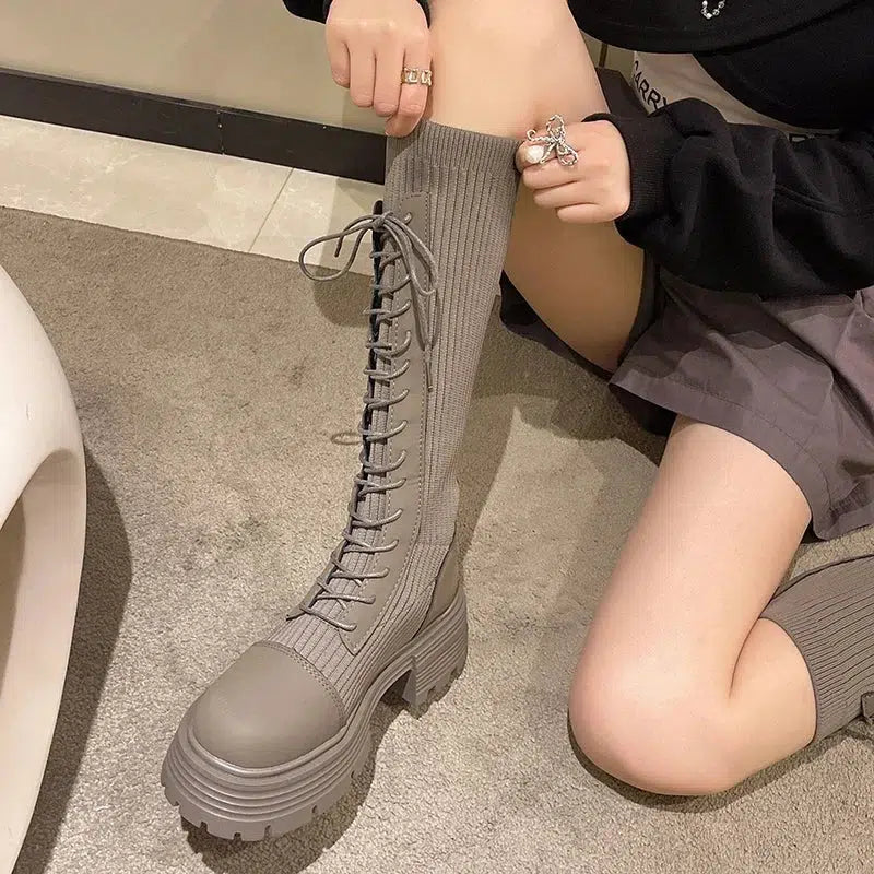 Lace Up Chunky Sock Boots