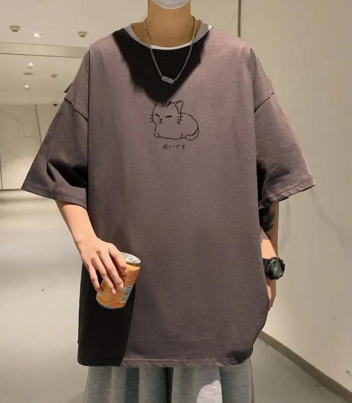 Lying Cat Drop Shoulder Tee