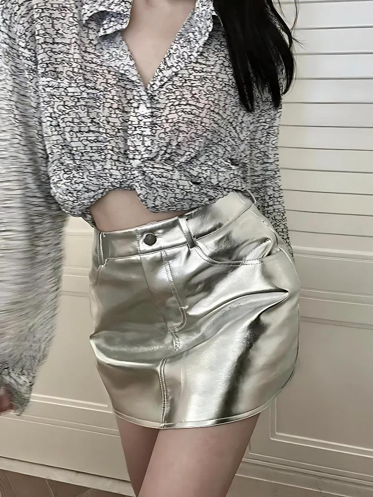 Metallic Faux Leather Mini Skirt