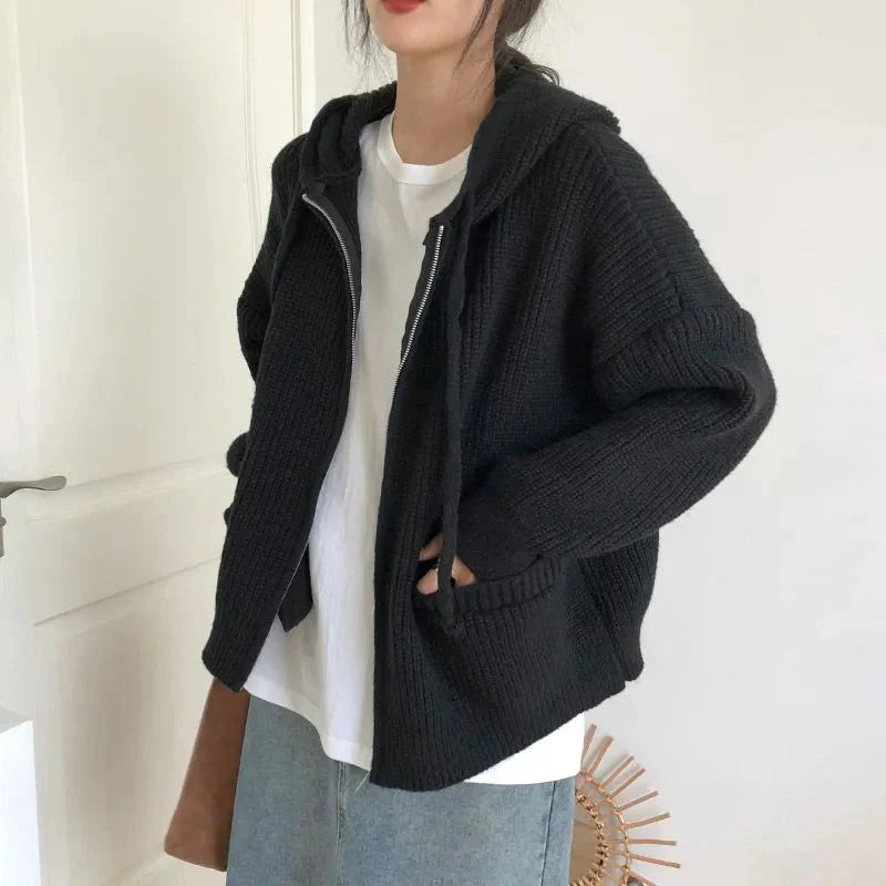 Oversized Knitted Hooded Cardigan