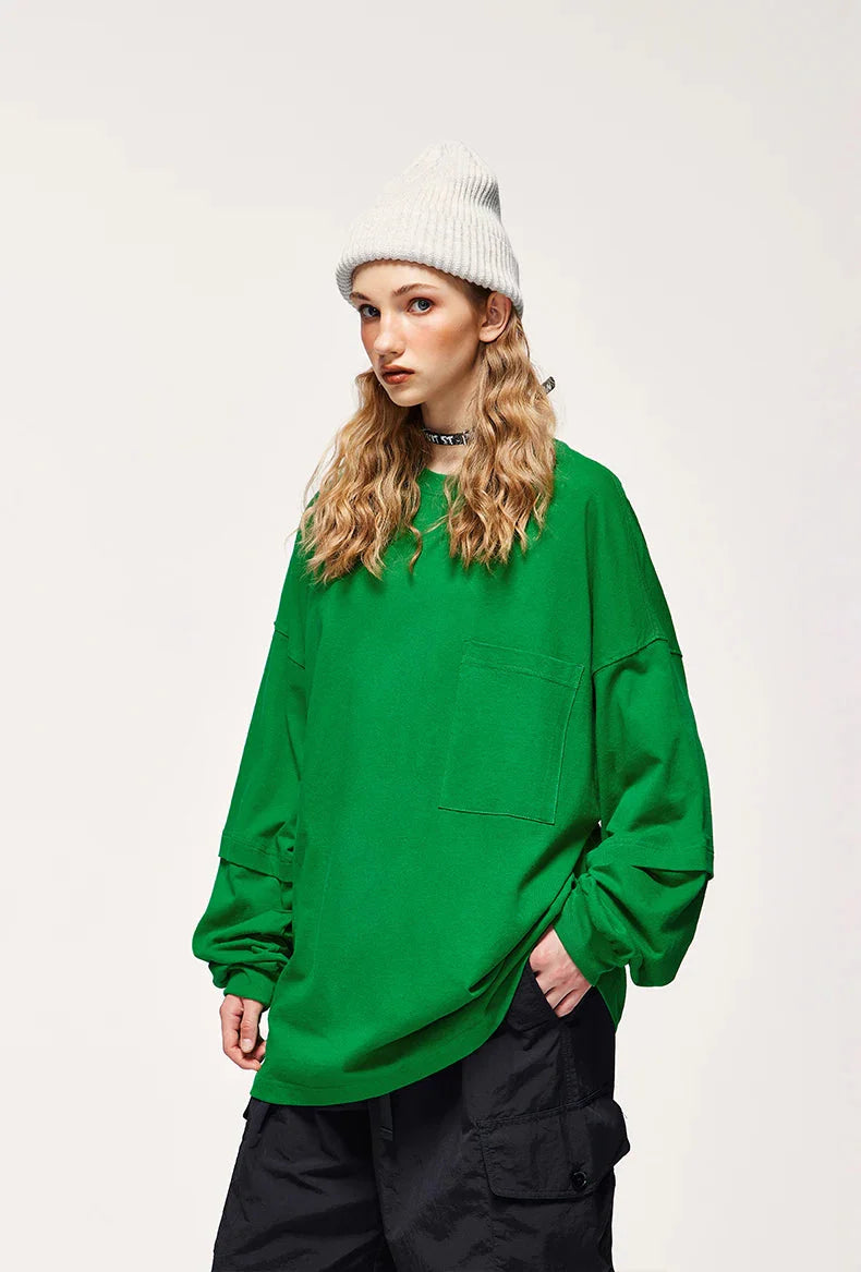 Pocket Layered Sleeve Basic Sweatshirt