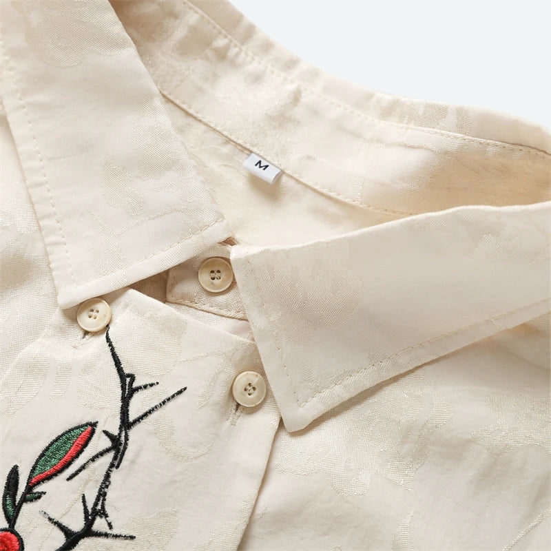 Rose Embroidery Tie Shirt