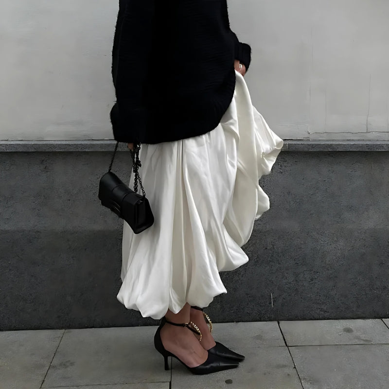 Satin Bubble Midi Skirt