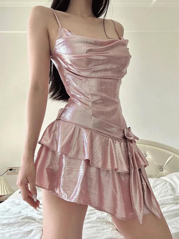 Soft Girl Metallic Mini Dress