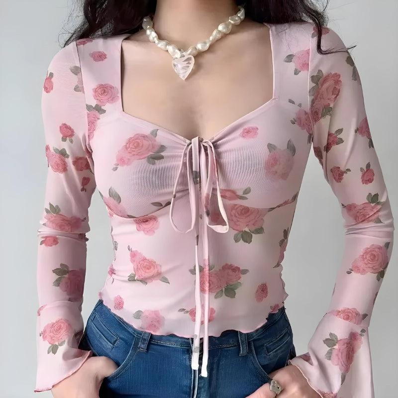 Soft Girl Rose Garden Mesh Top