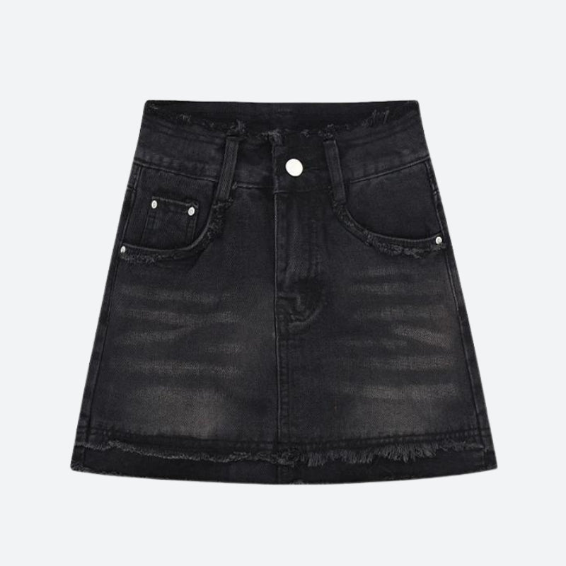 Tasseled Denim Mini Skort