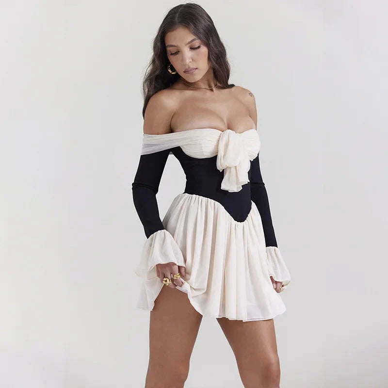 Tie Front Off Shoulder Corset Mini Dress