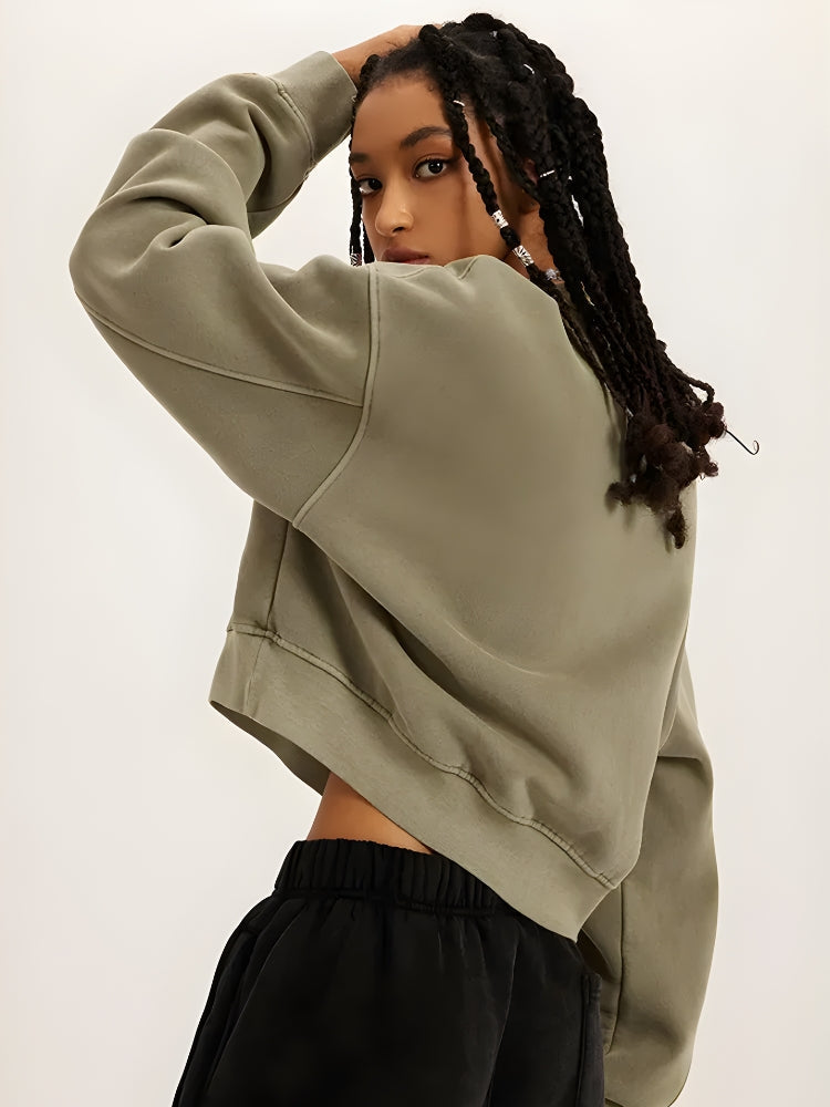 V-Neck Drop Shoulder Cropped Sweatshirt