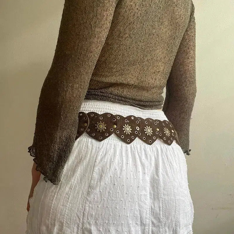 Vintage Ethnic Heart Suede Waist Belt