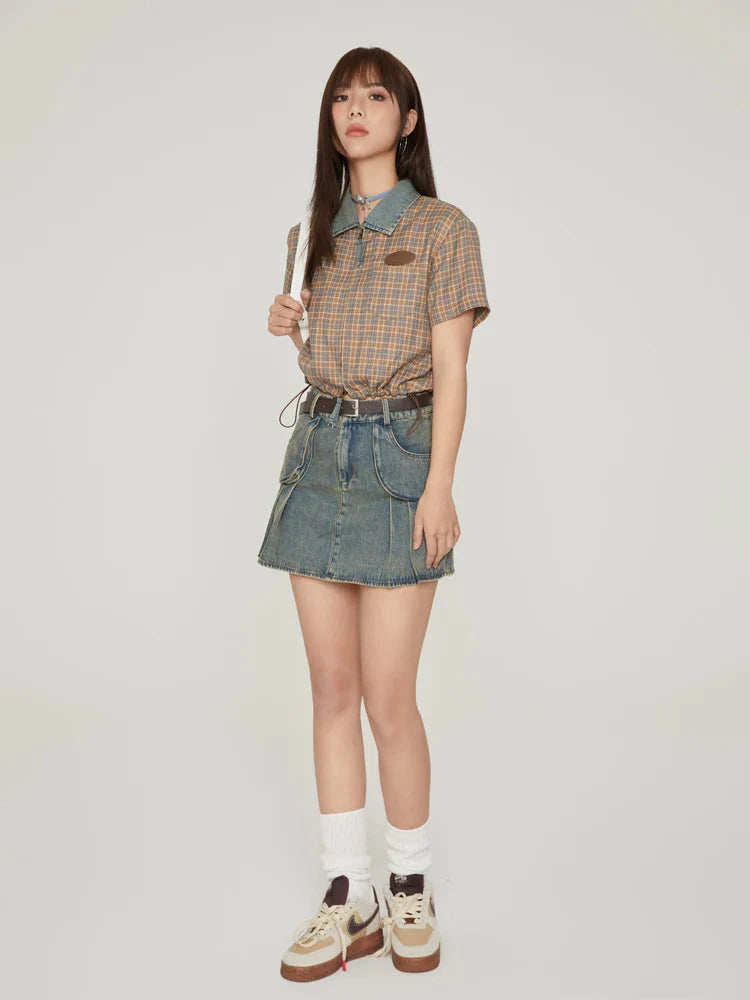 Vintage Plaid Crop Shirt